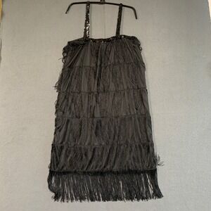 Black Flapper Dress Adult XL Costume Party Sequin Fringe Just‎ Pretend